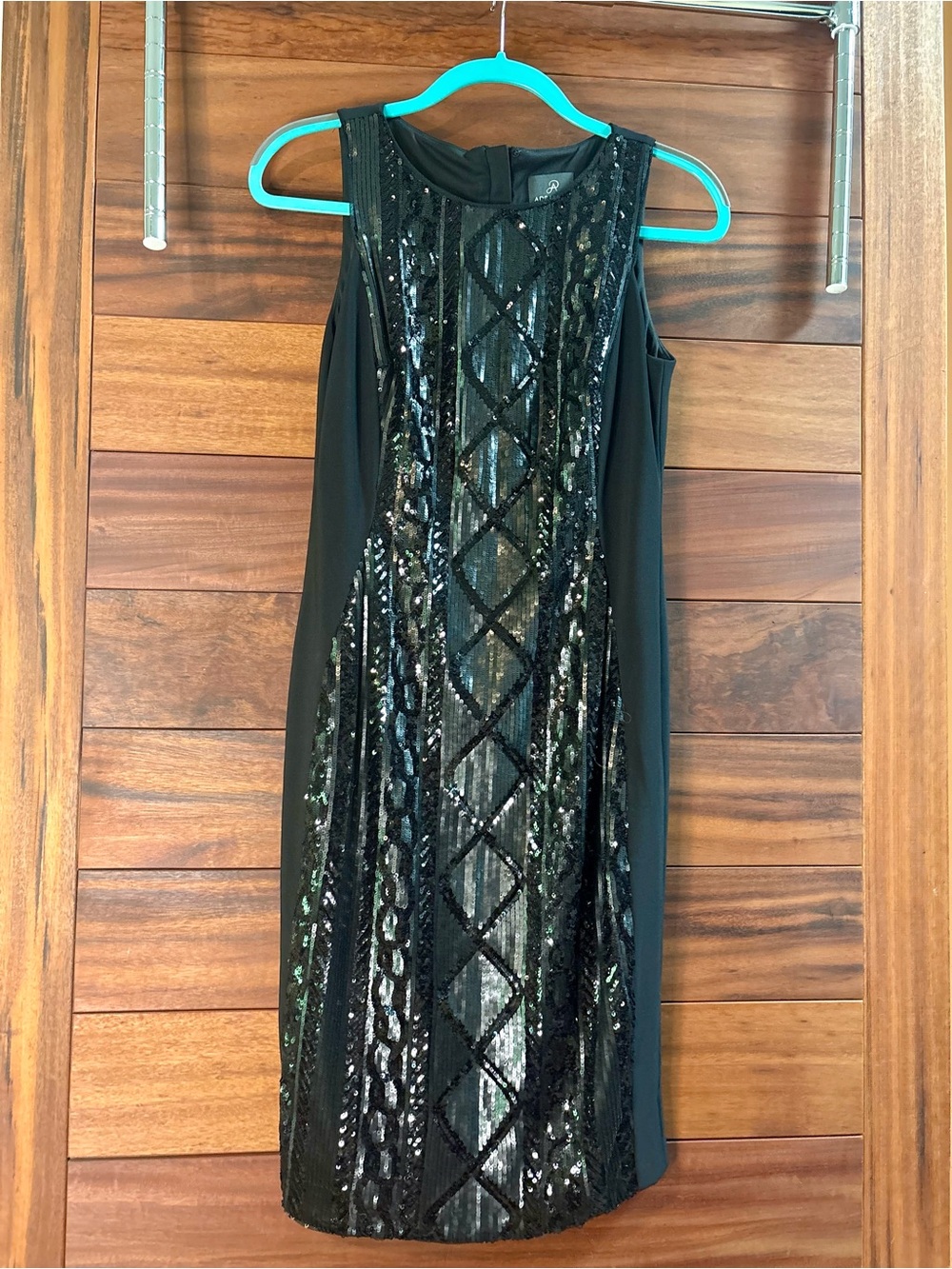 Adrianna Papell Black Sequin Midi Sheath Dress
